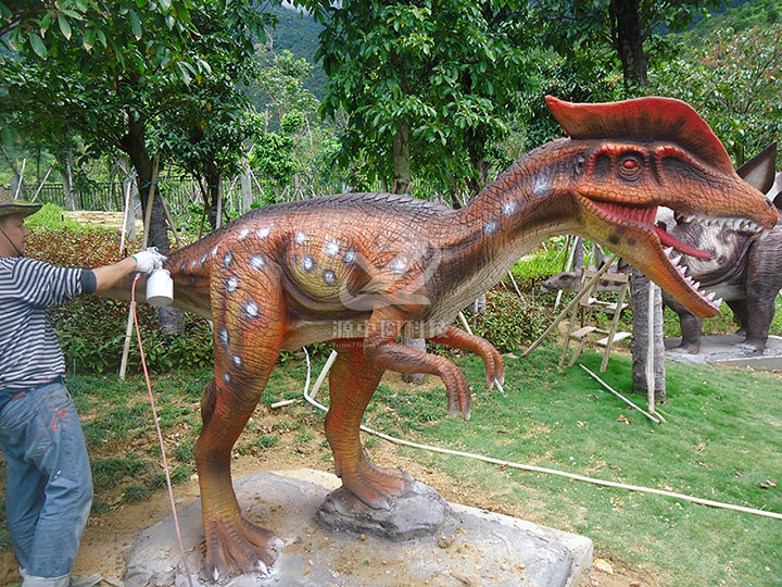 水泥雙冠龍雕塑，水泥恐龍雕塑